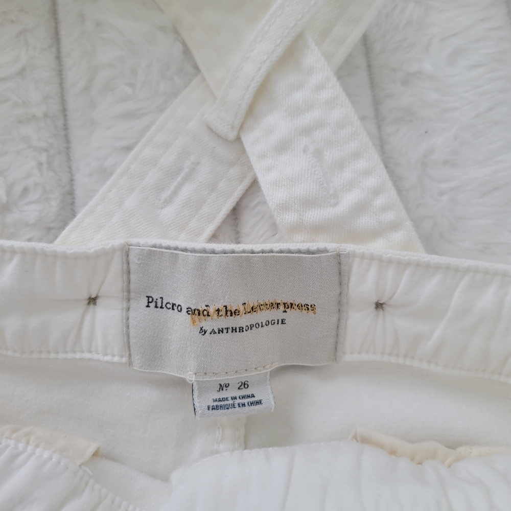 Pilcro and the Letterpress By Anthropologie Off White Jeans Overalls Size 26 - Picture 8 of 11